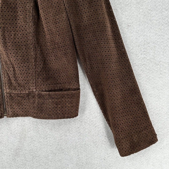 Sheri Bodell Suede Jacket Womens SMALL Brown Eyelet Artsy Zip Up Leather Coat - Picture 5 of 15
